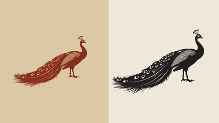 Peacock Silhouette Smooth Elements Design, any colorful change the Peacock Vector Illustration