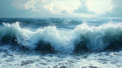 Fototapeta premium Waves Crashing on Shore Under Dramatic Sky