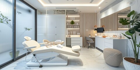 Modern aesthetic beauty clinic interior with calming ambiance.