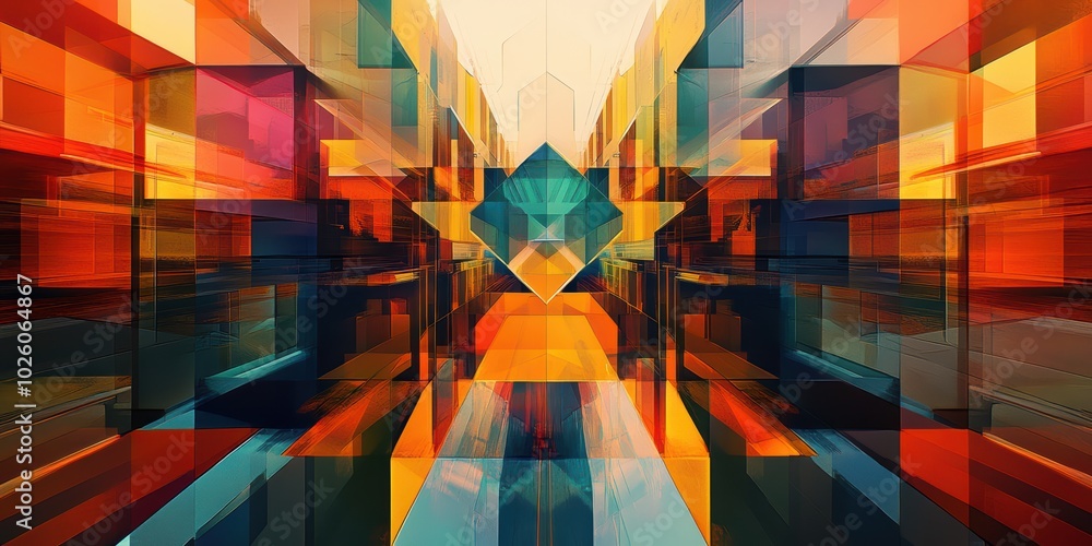 Poster geometric abstraction in neogeo artwork fusion with tran elements
