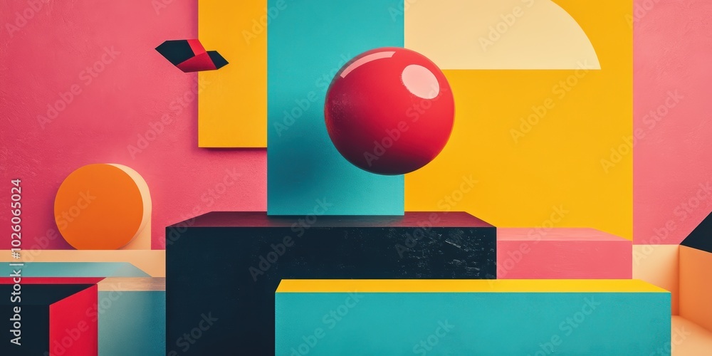 Poster vibrant suprematism merging floating shapes with bold color