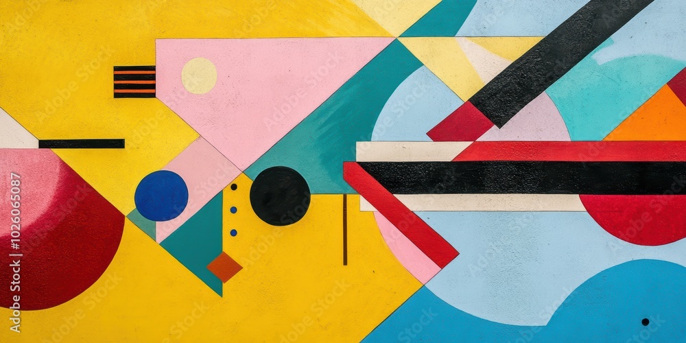 Poster vibrant merging of simplified forms and colors in abstract artwork