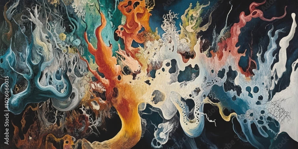 Poster dynamic fusion of vorticism and biomorphic forms in art