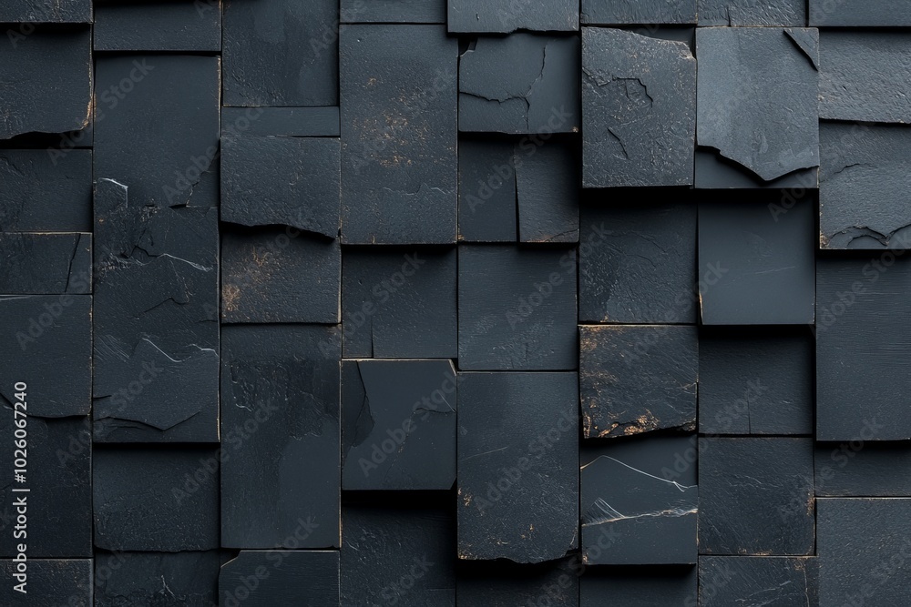 Aufkleber a close-up view of black slate tiles arranged in a geometric pattern, showcasing intricate textures 