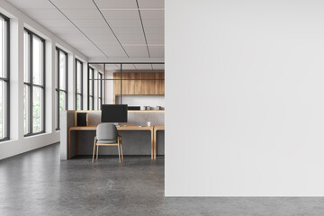 Modern office interior with empty white wall for mockup. 3D Rendering