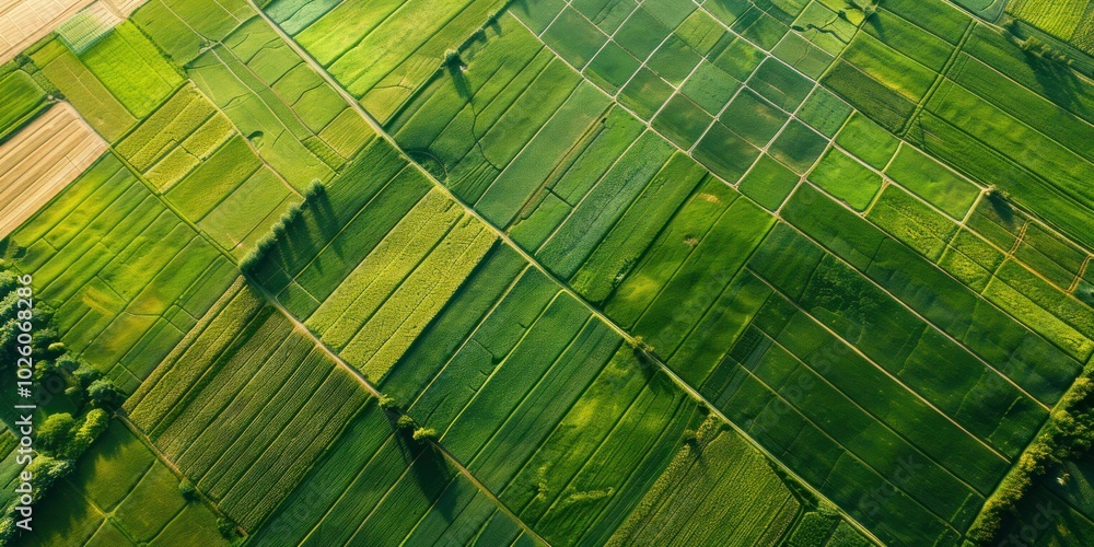 Poster satellite view of agricultural fields in geometric patterns.