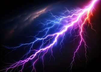 Captivating Lightning Strike on a Black Background for Dramatic Visuals and Creativity