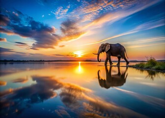 Captivating Long Exposure of an Elephant at Twilight in Serene Landscape