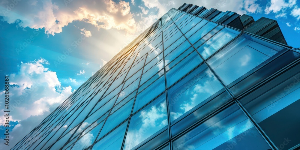 Poster side view of a modern building architecture.