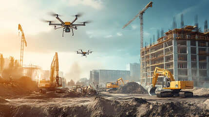 Generative AI, Autonomous Drones and Robotic Precision on a Futuristic Construction Site
