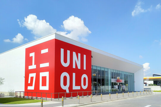 Bangkok, Thailand - October 11, 2024:  Uniqlo store in Thiland. Roadside fashion clothing shop.