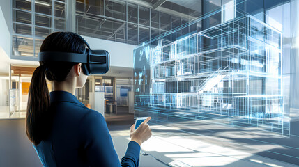Fototapeta premium Generative AI, Virtual Reality Walkthrough of a BIM Model: Experience Building Design 