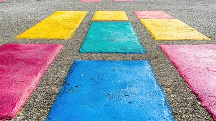 Colorful Hopscotch Game on Pavement Surface