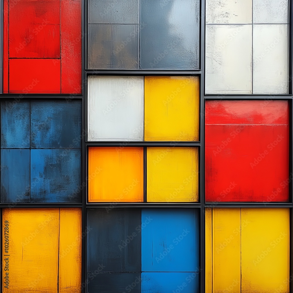 Poster abstract art with bold color blocks creates a dynamic composition, showcasing an engaging blend of s