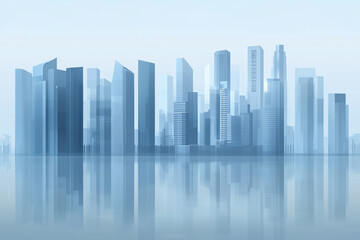 Naklejka premium Blue skyscrapers reflected in a still body of water.