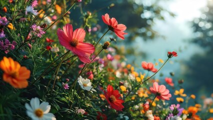 A vibrant field of blooming flowers in various colors, showcasing nature's beauty.
