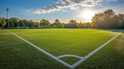 Obraz premium Soccer Field at Sunrise