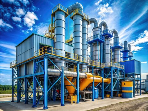 In a large silica plant, bag filters and air cyclones function for industrial air filtration, promoting a cleaner environment and improved efficiency in operations.