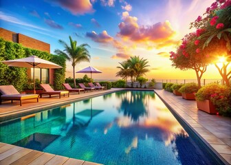 Refreshing Pool Concept: Luxurious Outdoor Oasis for Relaxation and Leisure in Modern Architecture and Design