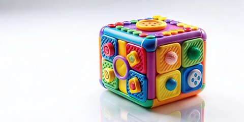 Colorful Busy Cube Kids Toy Isolated on White Background for Child Development Playtime Activities
