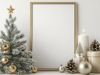 24x36 inch poster mockup, plain white poster in a light wood frame, simple neutral background, add a touch of christmas, photorealistic