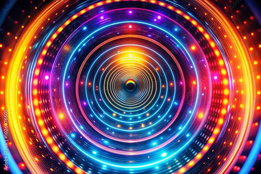 Poster colorful neon radial circle animation - hypnotic glow vj loop background for dynamic visuals