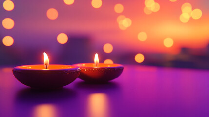 Warm candles illuminating a festive setting during  celebrations at twilight
