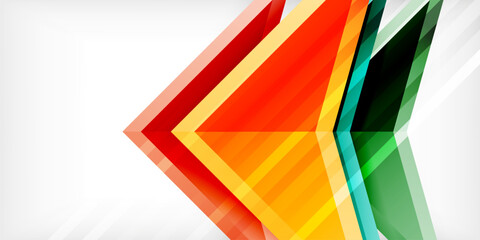 Arrows with 3d effect abstract background. Triangles on light grey backdrop