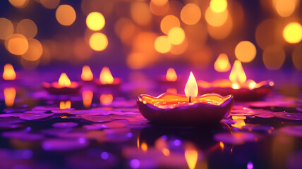 Colorful candles illuminate a peaceful setting during  celebrations at night