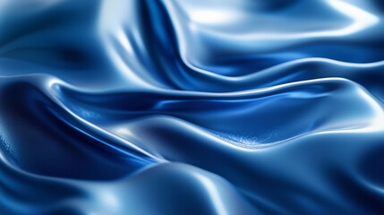 Fototapeta premium Close-up of glossy blue fabric with smooth, reflective folds