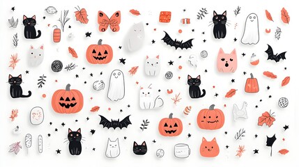 Assorted Halloween themed Graphic Elements in Black Orange and White