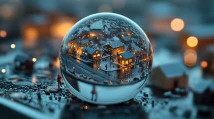 Glowing Crystal Sphere with Winter Bokeh Lighting Effect