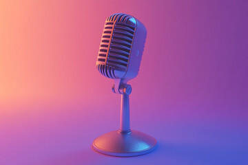 Fototapeta premium Vintage Silver Microphone with Colorful Gradient Background - Retro Broadcast and Music Design