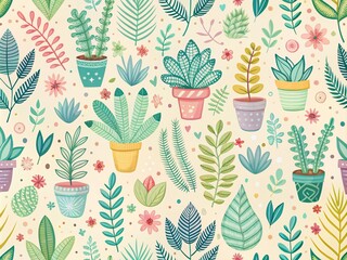 Cute Pastel Doodle Patterns of Small Plants for Architectural Photography Inspiration