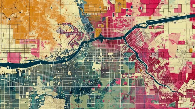 Vibrant Aerial Cityscape Map Displaying Urban Planning and Infrastructure