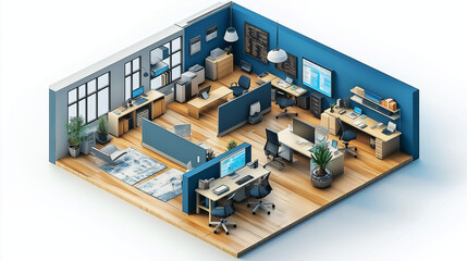 3D rendering of office design in illustration modern design