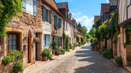 Fototapeta premium Charming Cobblestone Street in Picturesque Village