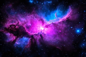 Colorful Cosmic Nebula, Vibrant Purple and Blue Galaxy, Starry Deep Space Background, Astronomical Art
