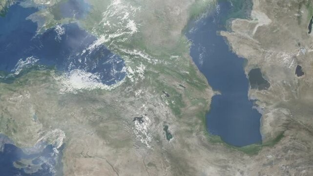 Zooming in on Vanadzor, Armenia frome space - Perfect for Travel Intros and Backgrounds. Realistic 3D Animation.