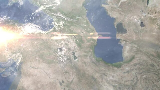 Zooming in on Kapan, Armenia frome space - Perfect for Travel Intros and Backgrounds. Realistic 3D Animation.