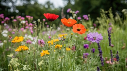 Obraz premium Colorful Wildflowers in Bloom on a Sunny Day