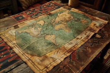 A map of the world is spread out on a table,generative ai image