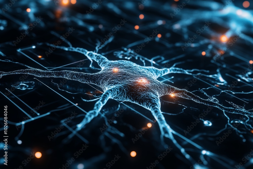 Poster a striking visualization of a neural network, emphasizing the complexity of connections with glowing