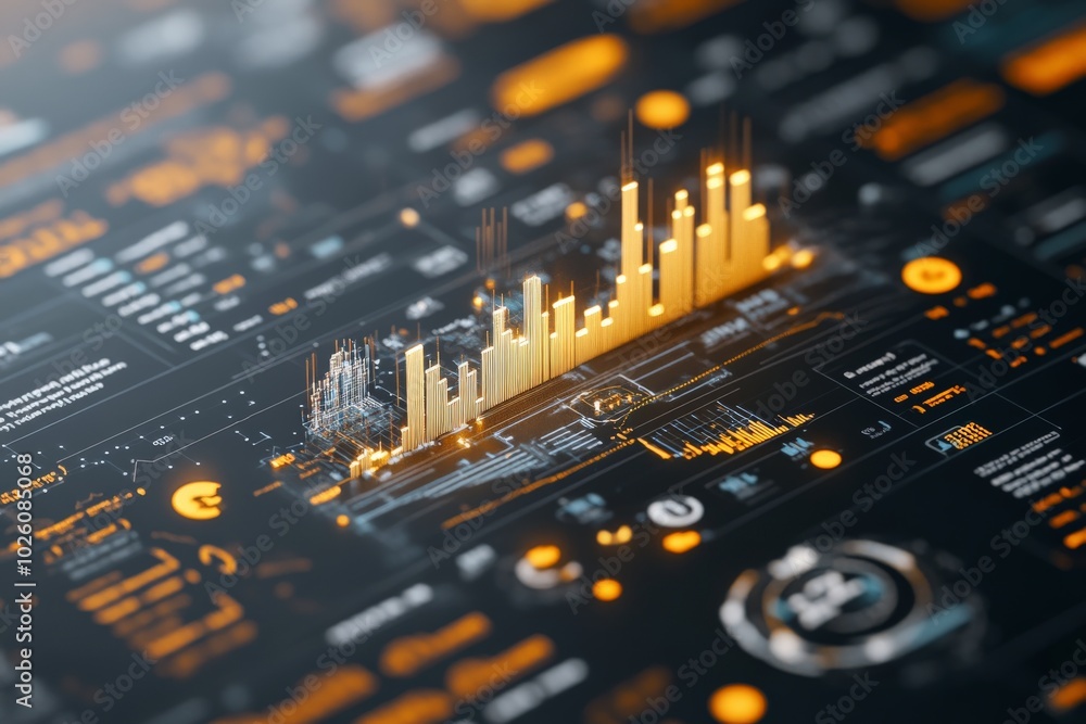 Poster an artistic representation of a financial market chart with digital, glowing graphs and data visuali