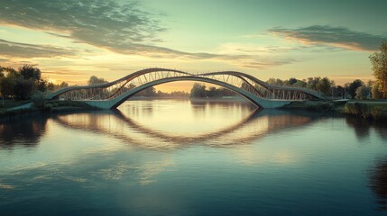 Naklejka premium Serene Bridge Over Reflective Water at Dusk