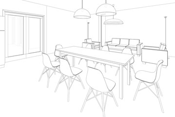 Modern house interior 3d rendering