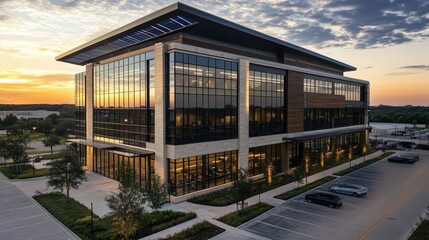 Obraz premium Modern Office Building with Sunset Sky