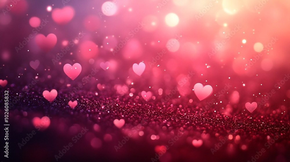 Aufkleber heartshaped bokeh lights creating dreamy gradient background in soft pink and red hues perfect for a