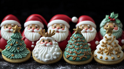 Obraz premium Luxory Christmas-Themed Icing Cookies with Santa Claus and Reindeer handmade high quality painted
