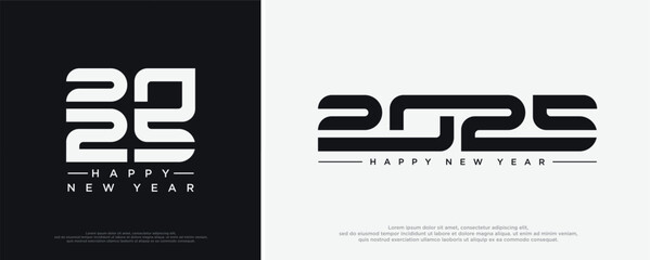 Happy New Year 2025 text design. Cover of business diary for 2025 with wishes. Brochure design template, card, banner. Vector illustration. Isolated on white background.